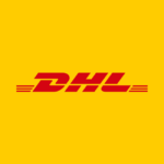 Square logo for DHL with yellow background and red lettering