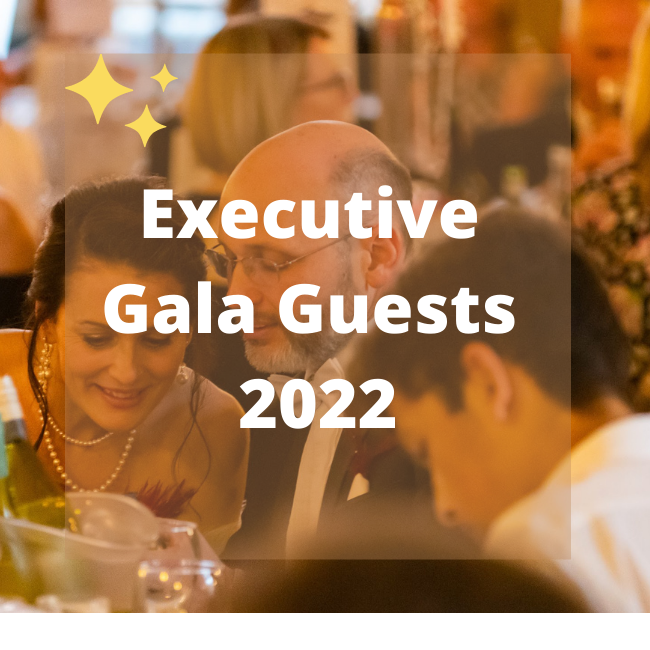 Visual showing a photo of guests enjoying Bamboozle's Gala overlaid with the wording Executive Gala Guests 2022